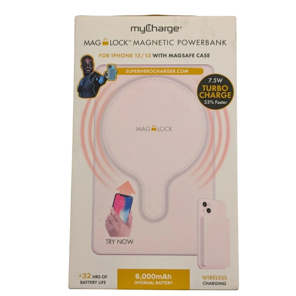 N6.N myCharge Mag Lock Magnetic Powerbank - Turbo Charge - 32hrs - 6Kmah - Pink‎